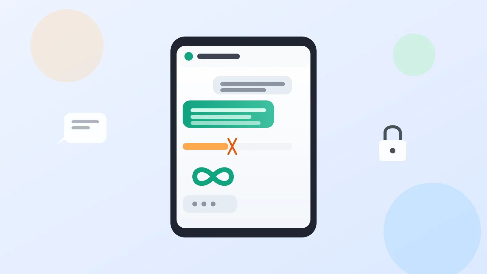 Editorial illustration of a smartphone chat screen with a progress bar breaking open into an infinity symbol